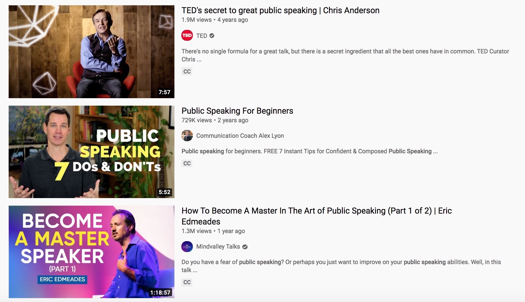 Look at the top-ranking videos. They all feature compelling thumbnails crafted to optimize click-through-rate.